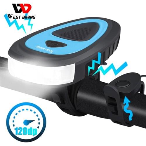 WEST BIKING 3 Modes Bicycle Headlight 120db Electric Horn MTB Bike Bell Bike Accessories USB Rechargeable Cycling Horn Light