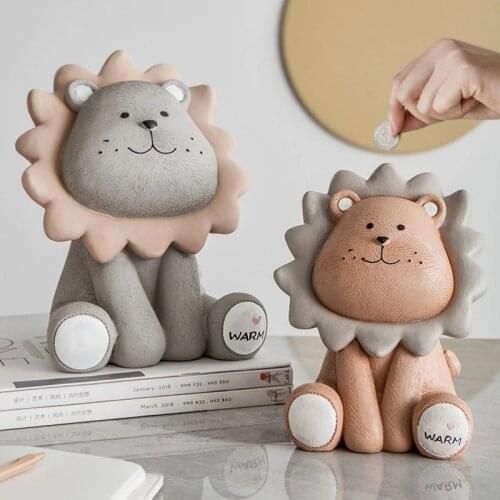 Nordic cartoon cute lion money box creative piggy bank children coin box home decoration living room desktop Ornaments doll gift