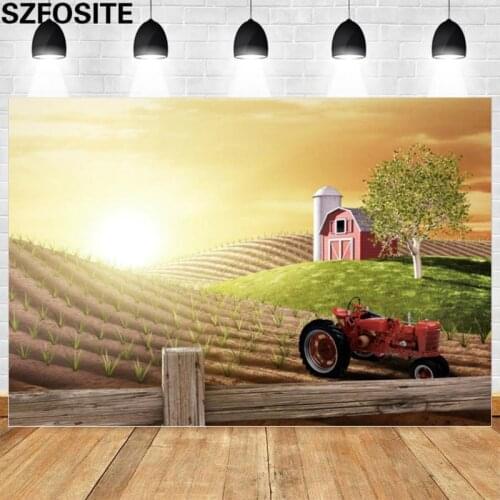Photography Background Spring Morning Sunrise Farm Red Tractor Farming Barn Tree Backdrop Studio Photo Props Custom Vinyl Banner