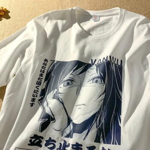 Tshirt accessory top Japanese Anime Print Loose T-shirt Harajuku Casual Cartoon Streetwear Funimation Women Shirt Punk vintage
