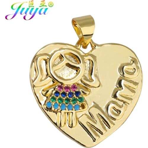 Juya DIY Rainbow Gold Love Heart Daughter Letter Mama Charms For Handmade Pendant Jewelry Making Accessories Supplies Wholesale