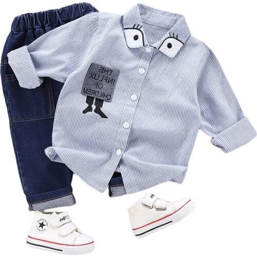 Autumn Childrens Sets Casual Boys Striped Shirt Long Sleeve +jeans Two-piece Suit Sport Clothes Sets Tracksuits 1-4 Ages