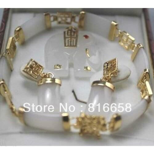 Beautiful white jade pendant bracelet earring Jewellery set