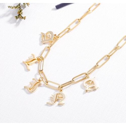 Custom Name Pendants Personalized Initial Old English Letters Necklaces Stainless Steel For Women Choker Jewelry Punk style