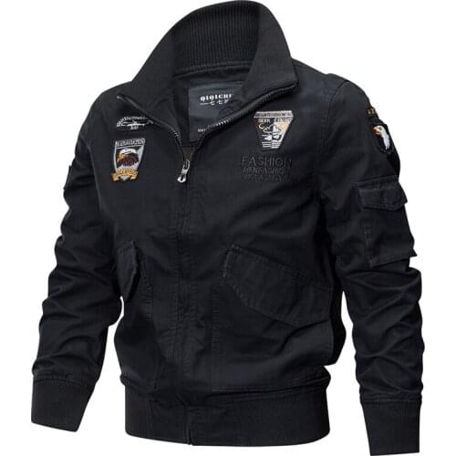 QSuper Autumn&Winter Men Jacket Pilot Bomber Picture Mens Coats Air Force Military Male Men Turn-Down Collar Jacket Clothing