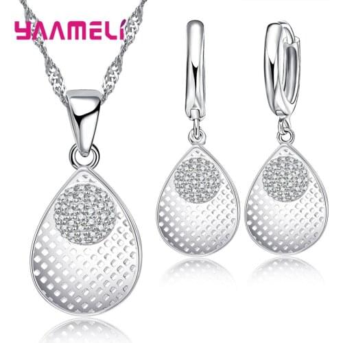 New Fashion Jewelry Set for Women Femme 925 Sterling Silver Hollowed Square Heart Oval Waterdrop Geometric Austrian Crystal Sets