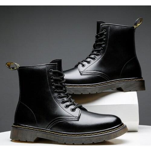 Autumn and winter new fashion trend Martin boots mens high-top British style Korean tooling boots wild couple leather boots
