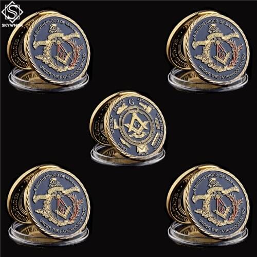 5PCS Freemasonry Masonic A Brotherhood of Man Under Fatherhood of God Commemorative Coins Token