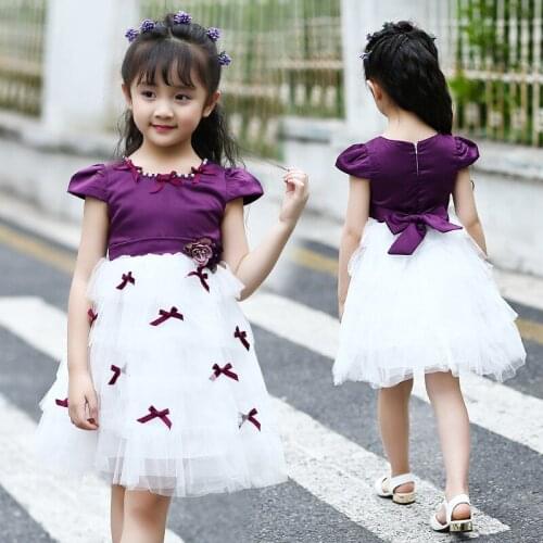 Bow Princess Dress Girls Clothes Short Sleeve Girls Summer Lace Dress European and American Style Girls Dresses