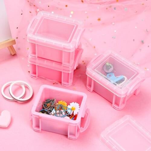 Portable Mini Jewelry Storage Box Small Pink Plastic Case 8.5*6*5cm for Necklace Earring Hair Clip Rope Containers Organizer
