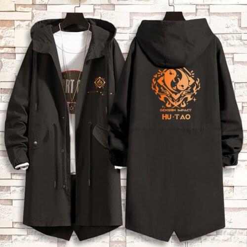 Genshin Impact Cosplay Xiao Hu Tao Kaedehara Kazuha Casual Hooded Jacket Black Autumn Winter Outwear Jacket Coat For Men CS724