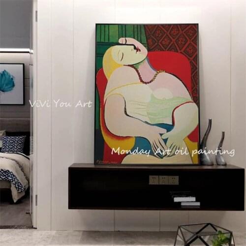 Dropshipping gift 100% hand painted Picasso Dreaming Woman Abstract Canvas Painting Art Wall Picture For Living Room Home Decor