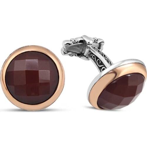 Silver Cutout Agate Stone Cufflinks