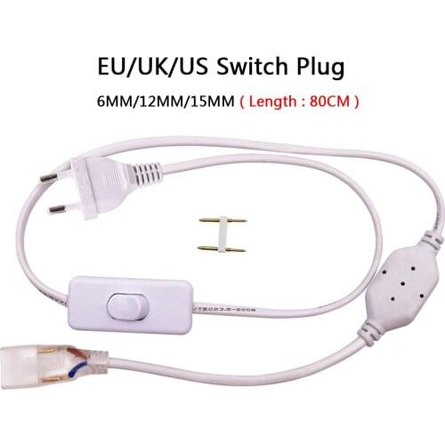 110-240V Power Cord Plug Wire 6mm 12mm 15mm Power Supply Adapter EU US UK Power Switch Plug For 5730 5050 5630 LED Strip Light