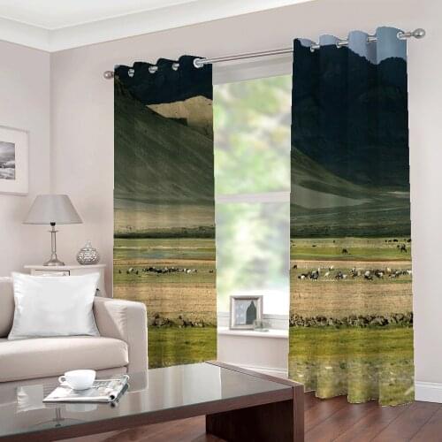 Custom Any Size Modern grass sheep nature landscape Room home decor photo Window Curtain for Living room bedroom Drapes Sets