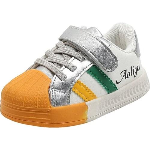 Disney spring new childrens white shoes shell toe boys and girls casual shoes low-top sneakers microfiber leather sneakers