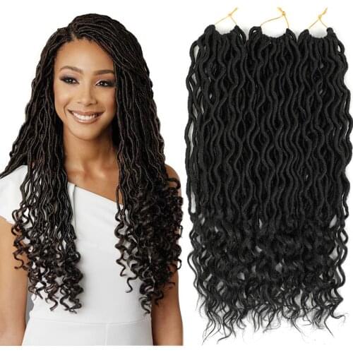 X-TRESS Crochet Braids Hair Extension Synthetic Curly Faux Locs Soft Goddess Braiding With Deep Wave Ends Black Color Dreadlocks