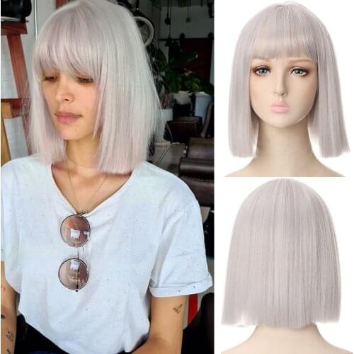XUANGUANG High Temperature Fiber Synthetic Golden Lolita Short Wig Straight Bob Wig and Bangs Wig Female Multiple Colors