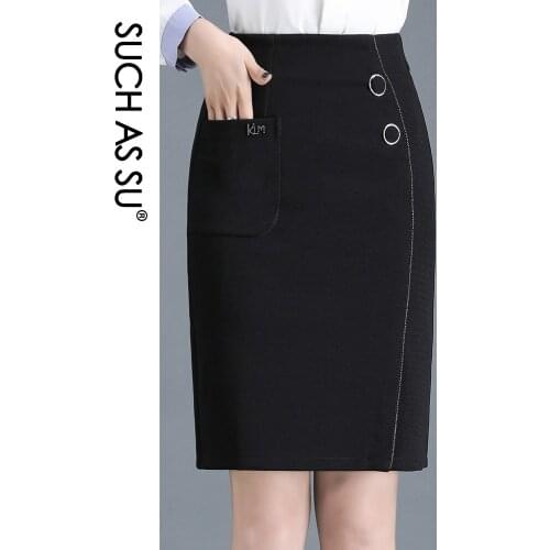 SUCH AS SU Women Pencil Skirt Spring Summer Button Wrap Hip Skirt High Waist Knee Length S-3XL Plus Size Female OL Office Skirt