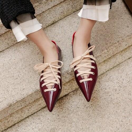 2019 cross strap flat-bottom womens shoes single shoes patent leather pointed shoes womens shoes lazy shoes soft bottom comfor