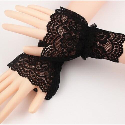 Women Hollow Out Crochet Floral Lace Wrist Cuffs Ruffles Detachable Fake Sleeves Stretch Bracelet Fingerless Gloves