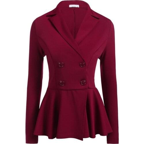 Autumn Women Blazers Jackets Work Office Lady Suit Slim White Black Double Breasted Button Ruffle Female Blazer Coat