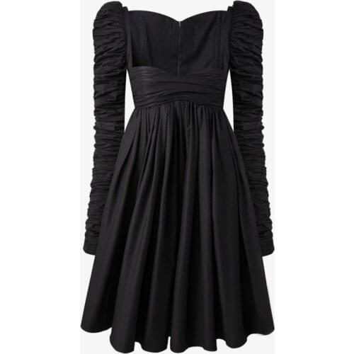 TVVOVVIN Women Dress Puff Sleeve Square Collar Black Dresses Women Long Sleeve Vintage Sexy Spring/autumn Dresses Fashion ZF8H