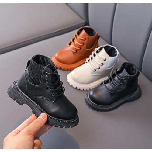 Winter Baby Boys Boots for Kids Girls Leather Shoes Soft Sole Fashion Martin Boots Waterproof Non-slip Plush Boy Running Shoes