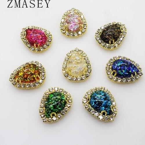 ZMASEY 10 pieces/set of 20*25MMRhinestone Buttons, Needlework Sewing Buckle DIY Craft Decorations, Wedding Decoration, Gold