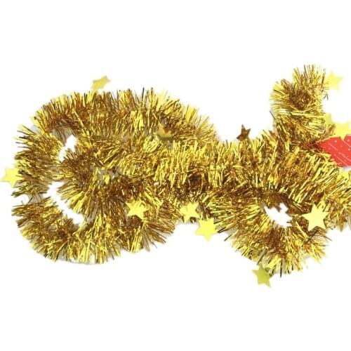 Gold Tinsel Garland Star Ribbon for Christmas Tree Decorations Wedding Birthday Party Supplies 10Pcs
