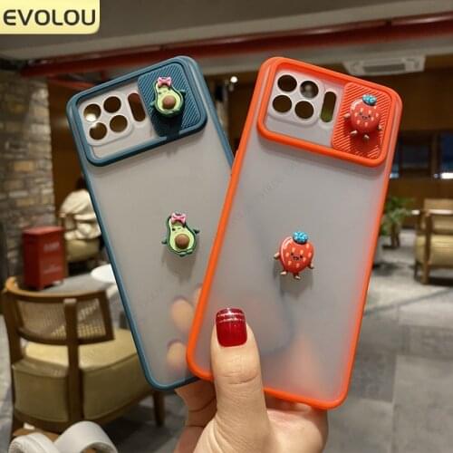 3D DIY Fruit Cartoon Phone Case For OPPO F17 Pro Cute Slide Camera Lens Protective Cases For OPPO Reno 4 lite 5 pro 4F Cover