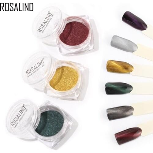 ROSALIND 3D Effect Cat Eye Nail Glitter Chrome Powder Nail Art Long-Lasting UV LED Lamp Decoration Spangles For Nails Dipping