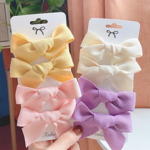 4Pcs/Set Baby Solid Bowknot Hair Clips For Cute Girls Cotton Hairpins Boutique Barrettes Safety Headwear Kids Hair Accessories