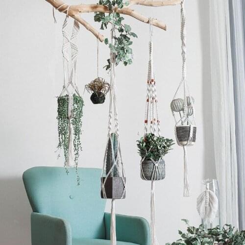 4pcs/set Handwoven Macrame Tapestry Plant Hangers Indoor Hanging Basket Flower Pot Holder Decoration