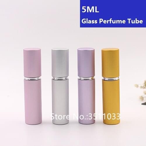 5ML Mini Travel Aluminum Shell Glass Spray Perfume Bottle Small Empty Spray Liquid Refillable Atomizer Packaging Container Tube