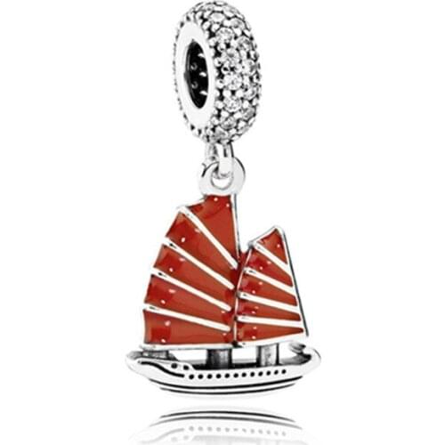 5PCS New Fashion Red Enamel Sailboat Metal Charm Ship Vessel Alloy Pendant For DIY Handmade Snake Bracelet Women Necklace