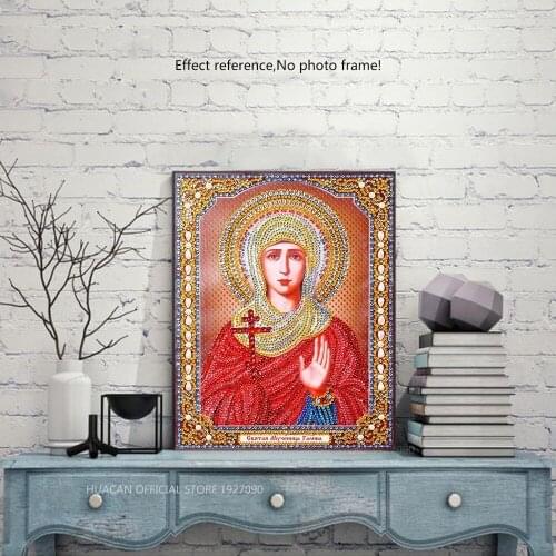 HUACAN 5D DIY Diamond Painting Religion Icons Round Drill DIY Diamond Embroidery Cross Stitch Portrait Decor Home 22x28CM