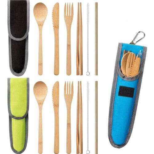 Bamboo Travel Utensils Bamboo Cutlery Flatware Set Include Reusable Bamboo Fork, Knife, Spoon, Chopsticks, Straw, Cleaning Brush