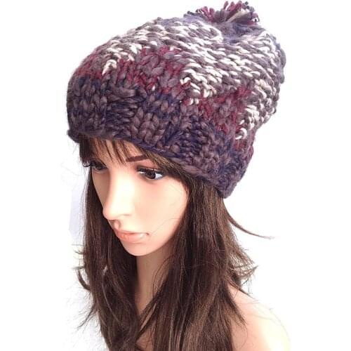 BomHCS 100% Handmade Knitted Beanie Hat Cap Fashion Patchwork Cute Women Winter Warm Hat