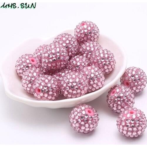 MHS.SUN 18MM/20MM/22MM 50PCS Round Resin Rhinestone Beads For DIY Baby Necklace Loose Pink Ball Beads DIY Jewelry Accessories