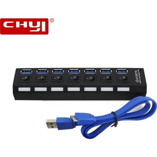 CHYI 7 Port USB 3.0 Hub 5Gbs Super Speed Multi USB Splitter with On/Off Power USB Hub Adapter For Laptop Computer Extend