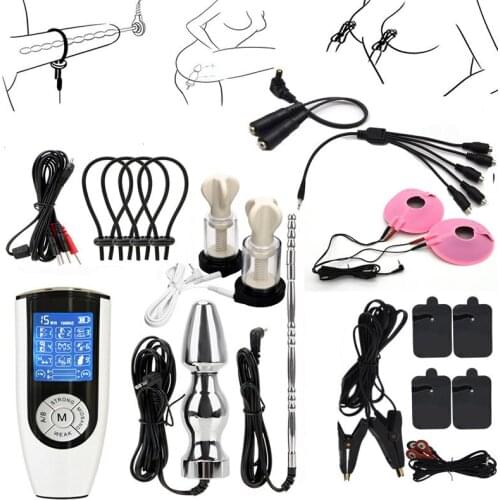 Electric Shock Power Box,Electro Anal Plug Urethral Catheter Nipple Clitoris Stimulate Body Massager Penis Ring Adult Sex Toys