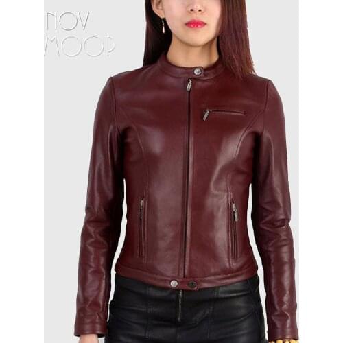 Genuine leather jackets women sheepskin lamb leather motorcycle jacket coats outwear giacca blouson moto jaqueta de couro LT192
