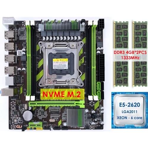 IXUR New Kit X79 Motherboard LGA 2011V2 USB2.0/3.0 SATA3 Support ECC Memory and Xeon E5-2620 CPU Processor 2pcs/D3 4GB