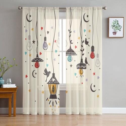 Cute Bird Electric Light Illustration Voile Curtains for Living Room Window Treatment Sheer Curtains for Bedroom Kitchen Drapes