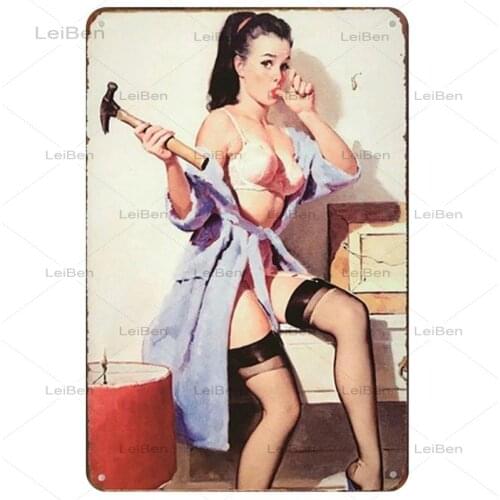 Pretty Lady Metal Tin Sign Sexy Girl Vintage Metal Plaque Shabby Chic Metal Plate Home Decor Bar Club Garage Retro Art Poster
