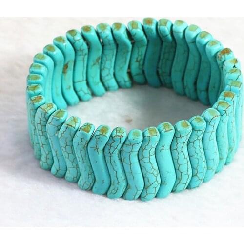 Fashion Blue Calaite Turquoises Stone 32x6mm Rectangle Beads Fashion DIY Strand Beaded Bracelets Bangles Women Jewelry 7.5" B313