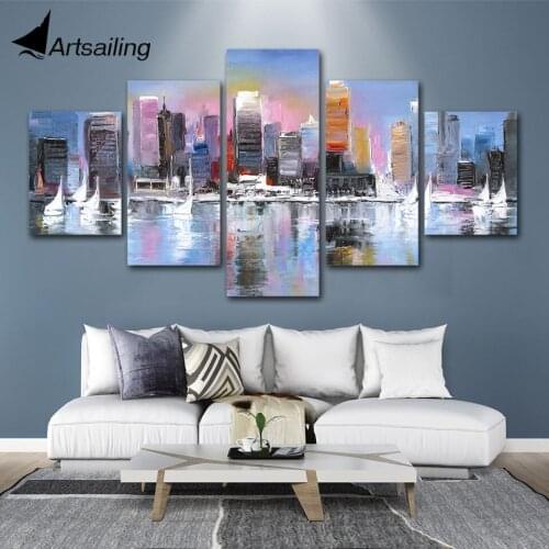 Modular Pictures 5 panels modern city night scenery Poster Wall Art Modular Paintings For Kitchen Wall Pictures Living Room