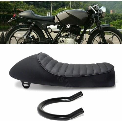 Motorcycle Hump Retro Black Seat Cafe Racer Saddle w/ Frame Hoop Seat Loop 230mm Upswept For Honda