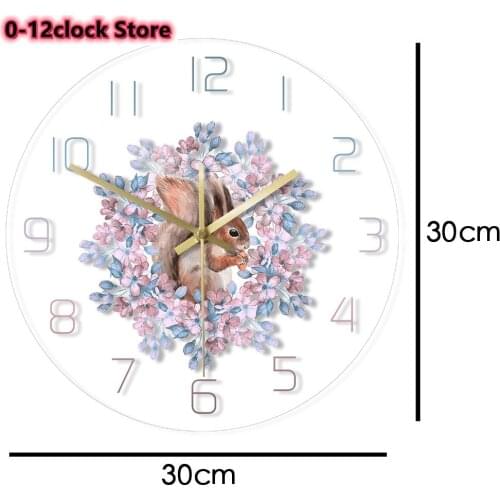 Watercolour Follower Wall Clock Kid Nursery Room Decor Forest Animal Squirrel Nature Inspiration Silent Watch Bohemian Boho Saat